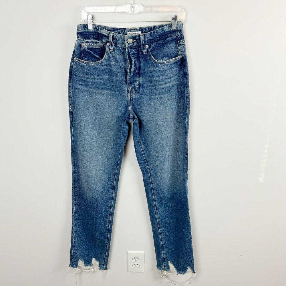 Good American Medium Blue Distressed Crop Jeans